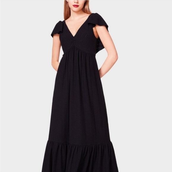 NWT Betsey Johnson dress black eyelet flutter ruffle maxi dress Medium - Picture 1 of 10